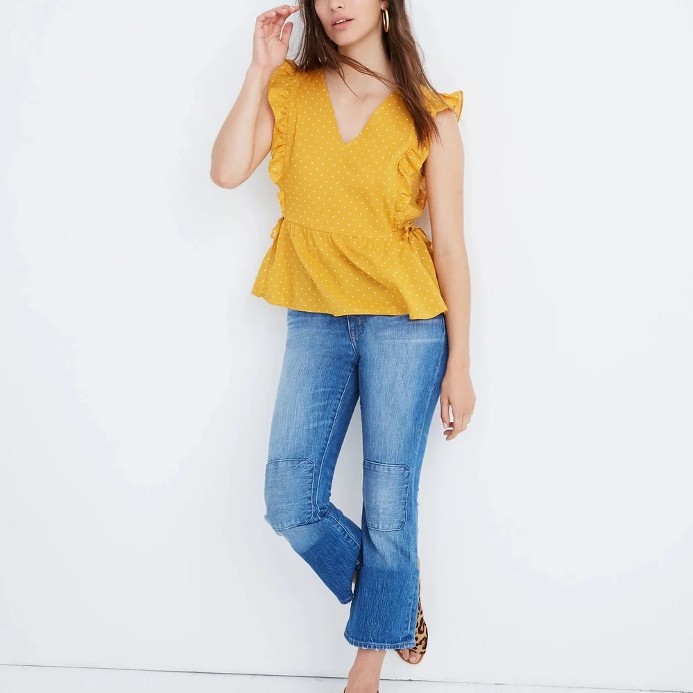 Madewell Side-Tie Ruffle Peplum Top in Polka Dot Size M - Picture 3 of 6